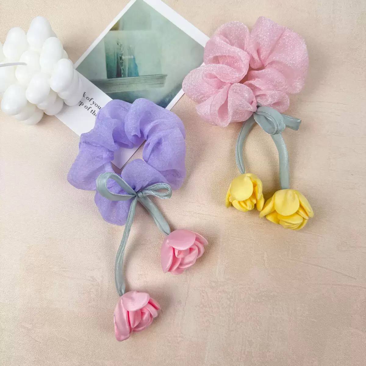 أستك شيفون وردتين شريطة