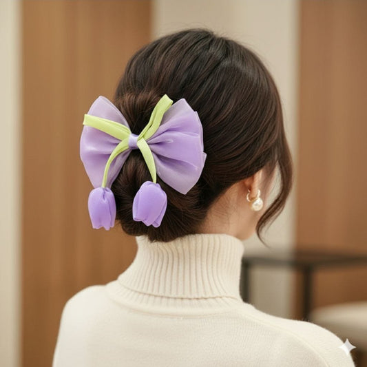 منقار فيونكة وردتين توليب بشريطة أورجانزا